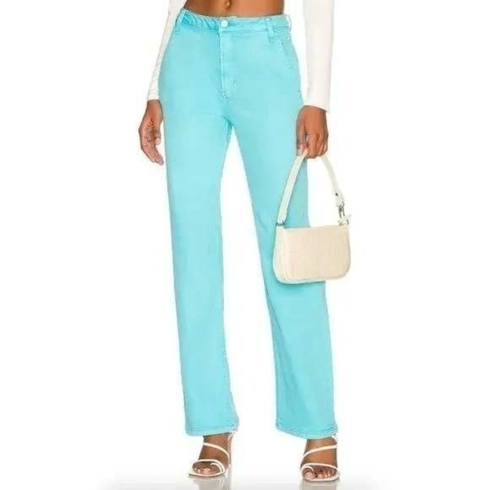 AFRM Jeans Women 25 Teal Blue Fez High Rise Utility Straight Carpenter Denim NWT